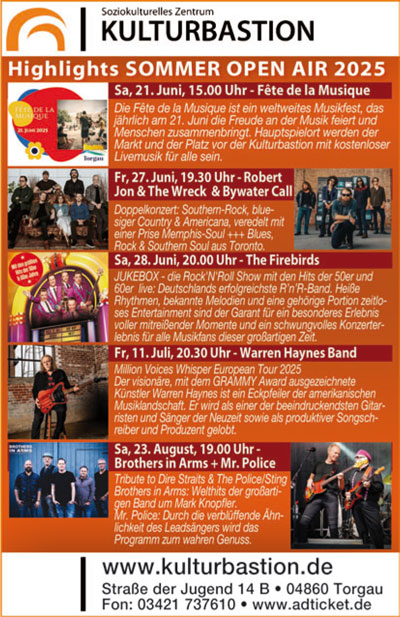 Open Air Konzerte auf der Kulturbastion Torgau