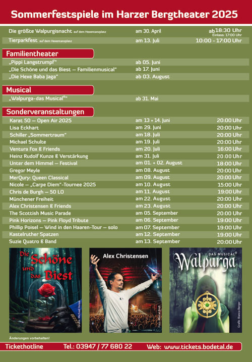 Sommerspielplan vom Harzer Bergtheater in Thale